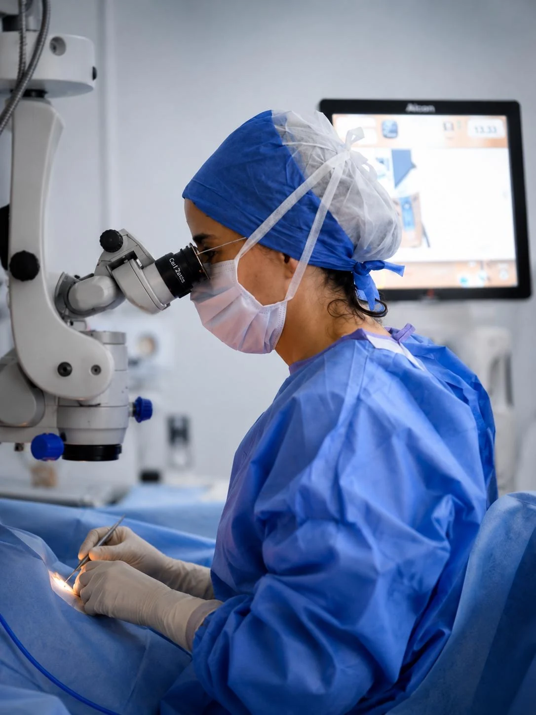 Dr Sarra Gattoussi in the operating room, performing microsurgery